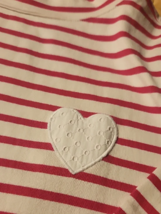 Talbots Pink and White Striped Long Sleeve Top with Heart Applique - Picture 4 of 6